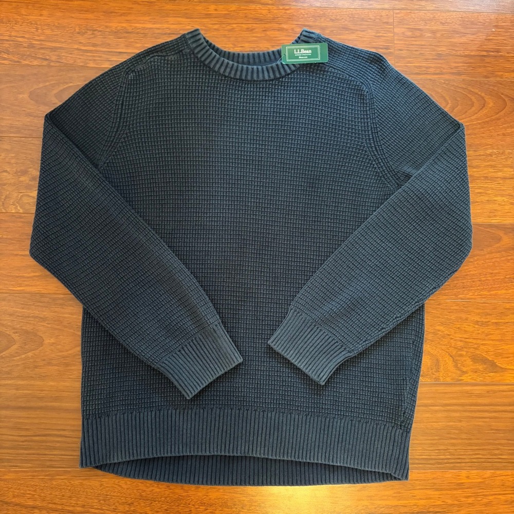 LL Bean Mens Medium Sunwashed Textured Cotton Knit Sweater NWT Navy 522197